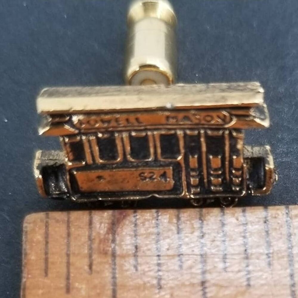 Vintage Powell Mason Golden Color Trolley Streetcar Train Tie tack lapel pin